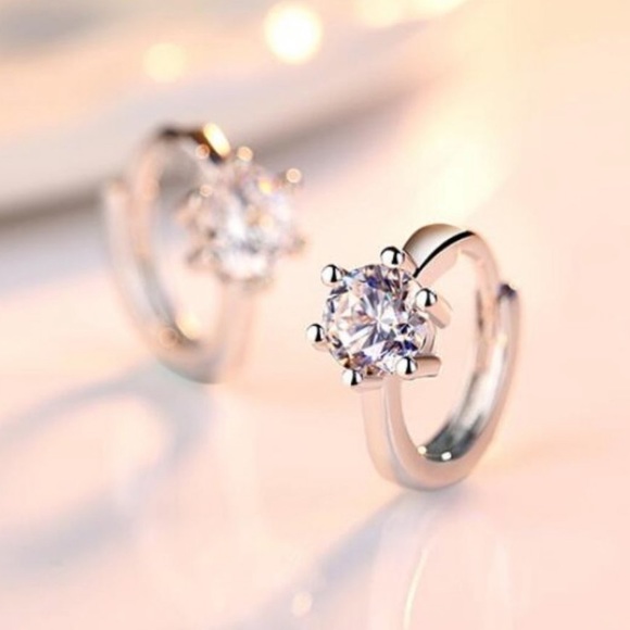 NEW 925 Sterling Silver Diamond Hoop Earrings - Picture 6 of 9